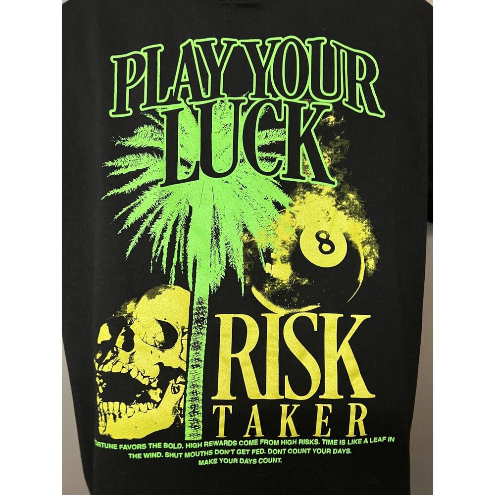 Play Your Luck Risk Taker Nova Men Shirt Mens XL Black Skull 8 Ball Graphic Tee
